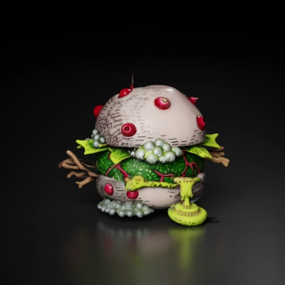 Zombie-themed sandwich with fungi.