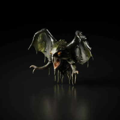 Monstrous humanoid creature with bat-like wings, tree-like textures.