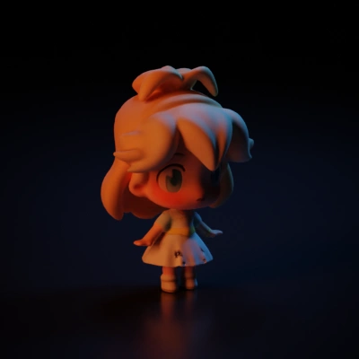 Chibi-style character, large eyes, small body proportions.