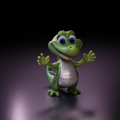 Smiling cartoon crocodile with open arms.
