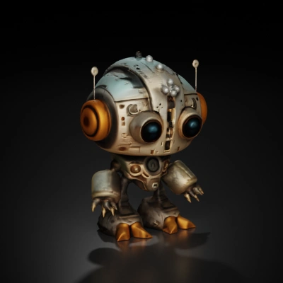 Retro robot with big round eyes, antennas.