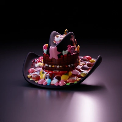 Hat covered in colorful candy.