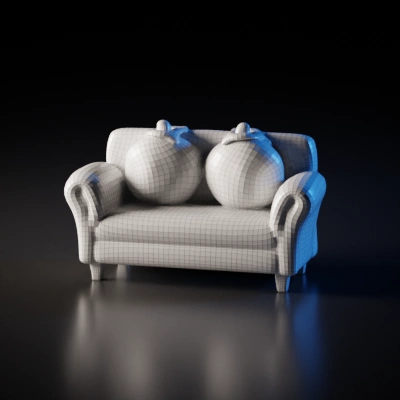 Couch designed to resemble strawberries. symmetric geometry, smooth edges, simple geometry
