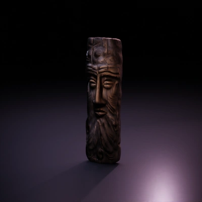 Slavic mythology wooden totem, Svetovit face, intricate details,.