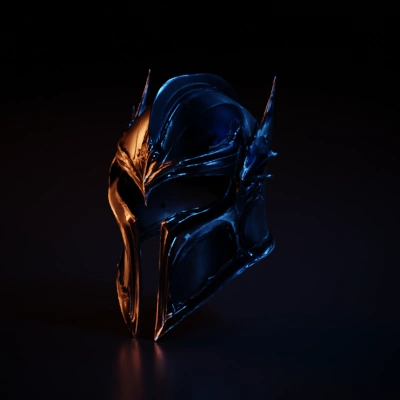 Elaborate knight helmet with ornate details.