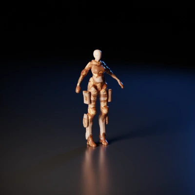Futuristic soldier with mechanical enhancements, female character.