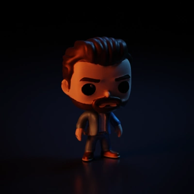 Cartoon-style man figure in suit with beard.