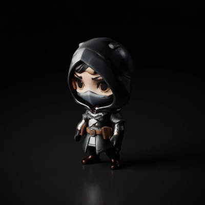 Chibi ninja character, cloak and mask.