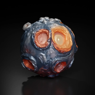 Alien organic sphere with crater-like textures.