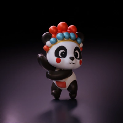 cute panda with colorful headgear.
