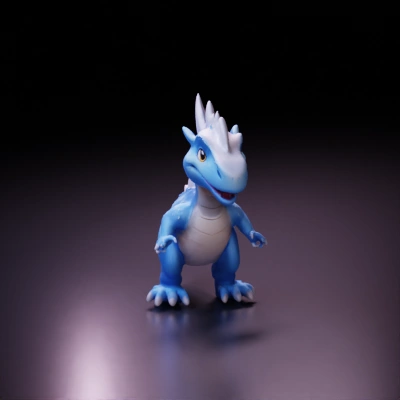 Cartoon dragon with spikes, expressive face.