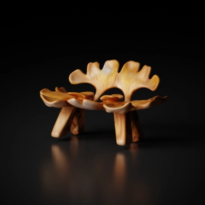 Stylized wooden table with intricate design.