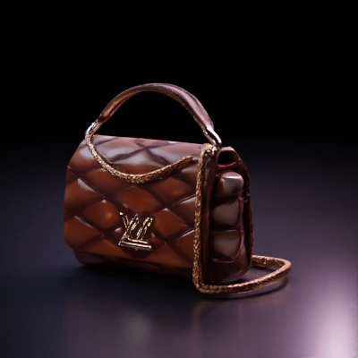 Luxury designer handbag, quilted texture, gold chain, elegant.