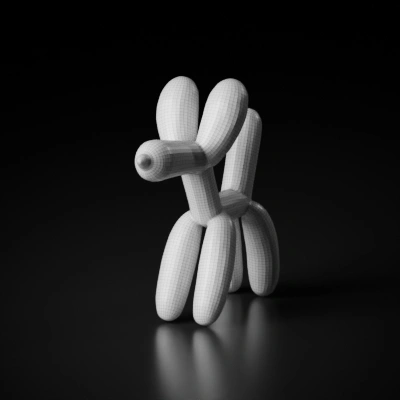 Balloon animal, simple dog shape. symmetric geometry, simple geometry, smooth edges.