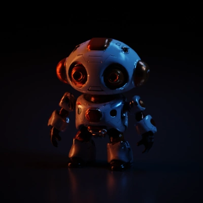 Small robot, futuristic design, rounded features, bright eyes.