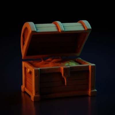 Open treasure chest filled with gold coins.