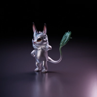 Cute fantasy creature with fluffy ears and leaf-like tail.