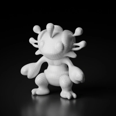 Cartoon creature with multiple antennae, character design. character,smooth edges,symmetric geometry