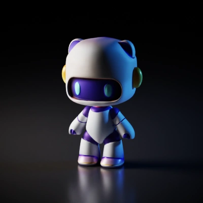 Robot character with rounded features and rounded ears.