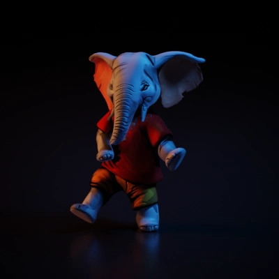 Anthropomorphic elephant cartoon elephant in standing position, he is king of animals. ring casual clothes