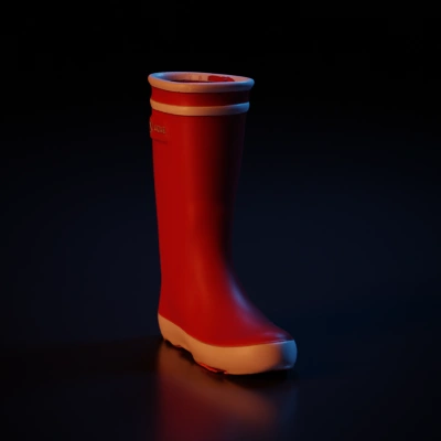 Rubber boot, solid design, flat sole, orange sole.