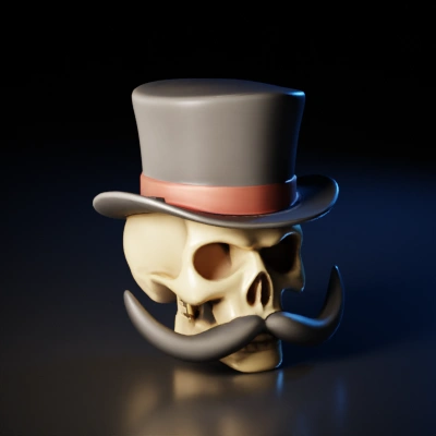 Skull with top hat and mustache.