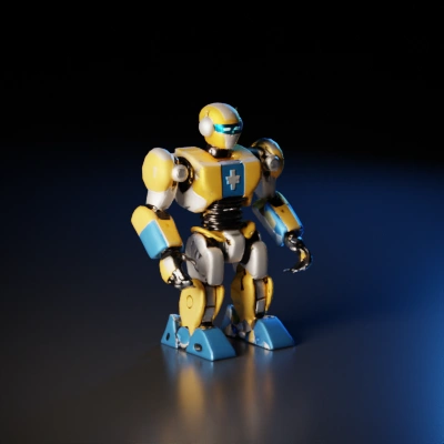 Humanoid robot with medical symbol.