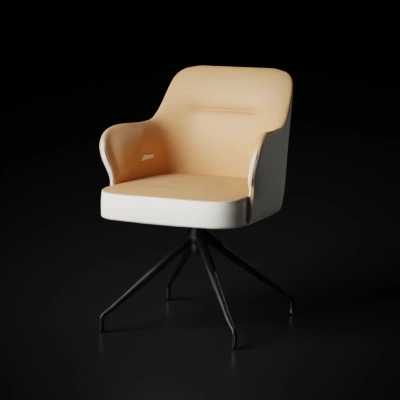 Modern office chair, upholstered, metal legs.