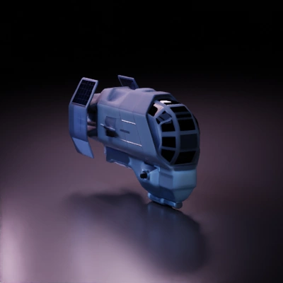 Futuristic spaceship, rectangular front, solar panels, sci-fi design.