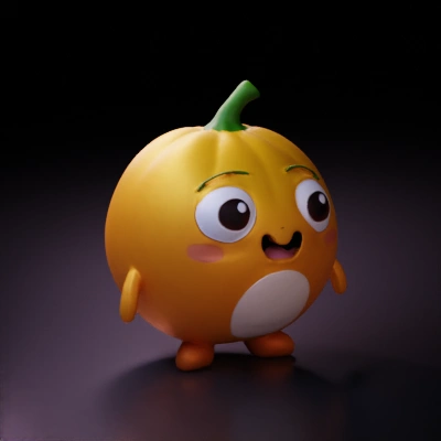 Round cartoon pumpkin character with big eyes.
