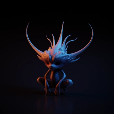 Spikey-haired mystical creature, humanoid, large eyes.