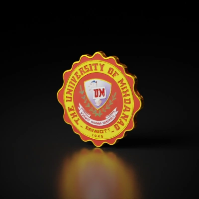 University emblem, academic insignia of institution. It's text is THE UNIVERSITY OF MINDANAO. Generate the material it the front and back