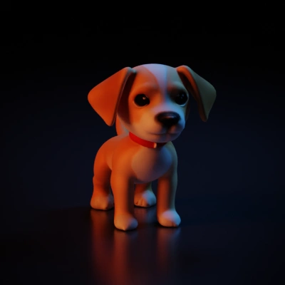Cute cartoon puppy with red collar, big eyes.