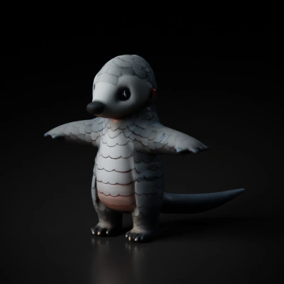 Cute anthropomorphic pangolin with outstretched arms.