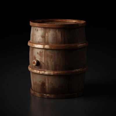 Rusty old wooden barrel, used and worn.