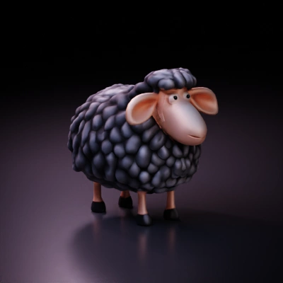 Cute cartoon sheep character with woolly texture.