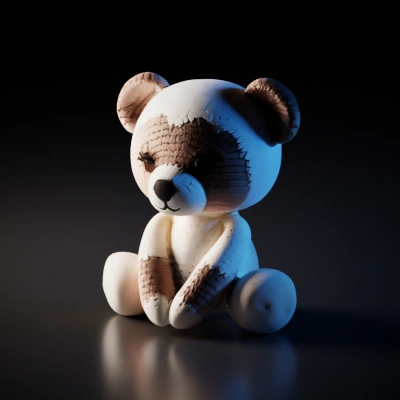 Knitted teddy bear toy, handcrafted look.