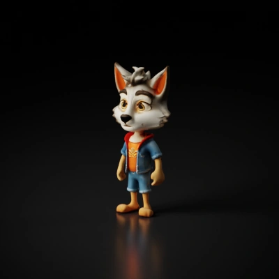 Anthropomorphic wolf, casual clothing, cartoon style.