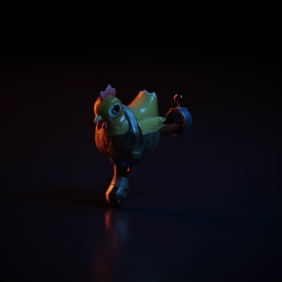 Cartoon-style chicken gun with a wooden handle.