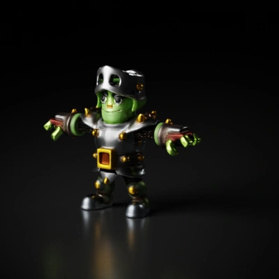 Robot warrior in armor, medieval theme, humanoid design.