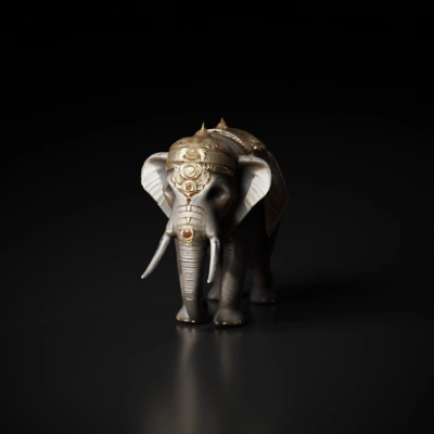 Decorated elephant in ceremonial war armor.