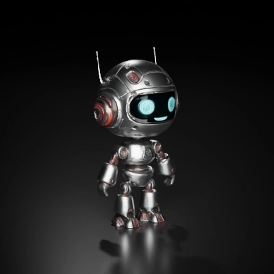 robot with a screen face, has panels as details, friendly design.