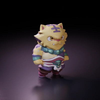 Cartoon armored cat warrior character, fantasy RPG, feline features.