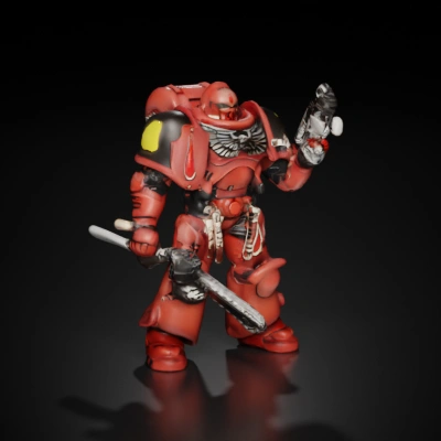 Space marine figure with futuristic armor and weapons.