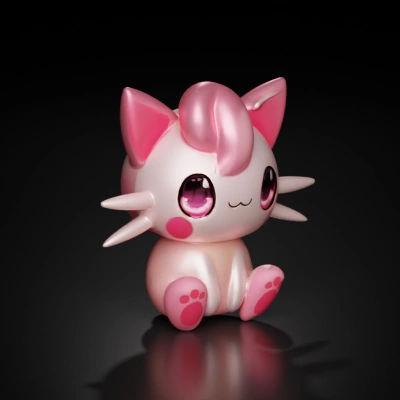 Cute cat-like character, big eyes, chibi style.