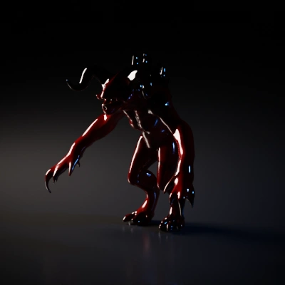 Horned monster, bipedal stance, menacing claws.