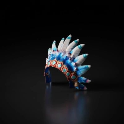 Regal ornate headdress with feathers, tribal artifact.