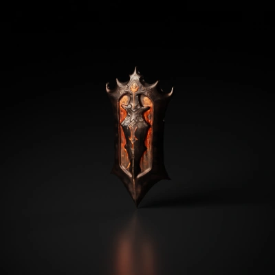 Ornate medieval shield with intricate design.