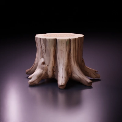 Tree stump with visible textures and roots.