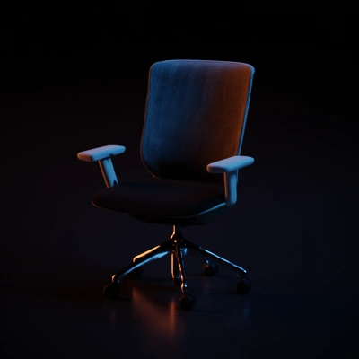 Office chair with adjustable armrests and wheels.